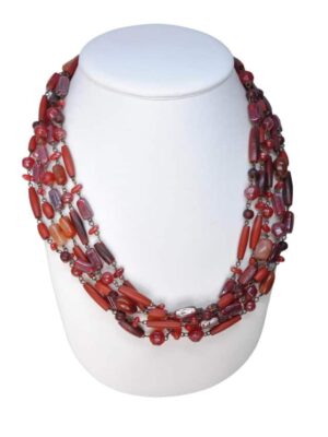 Festive red kee with glass and stone beads