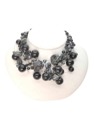 Black glass and stone beaded kee