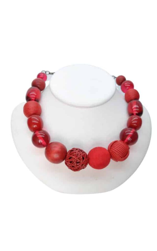 Red wooden necklace with eggs