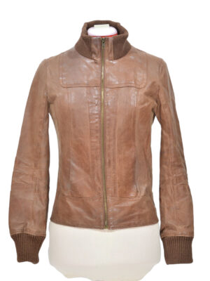 Brown women's biker leather jacket