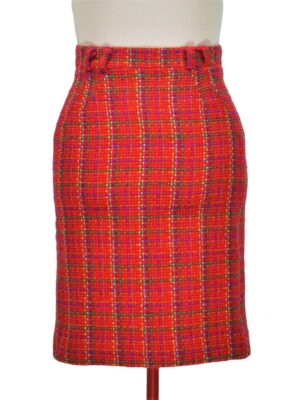 Red embroidered 90s tweed skirt
