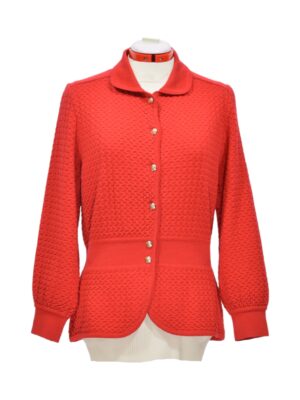 Red wool cardigan with gold buttons