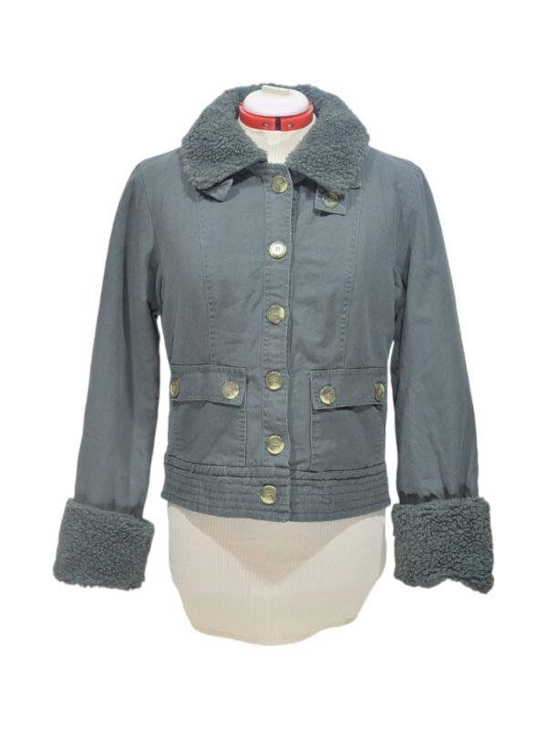 Gray Y2K Jacket with Faux Fur Collar