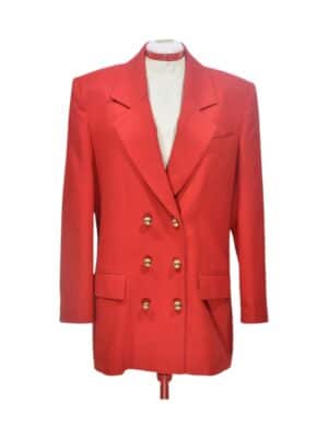 Red Double-Breasted Vintage Blazer with Gold Buttons