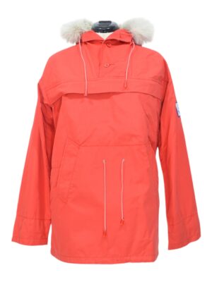 Red Grenoble windbreaker with a hood