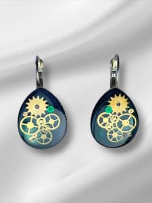 Oval Sea-Green Steampunk Earrings