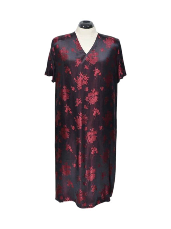 Dark red floral silk dress