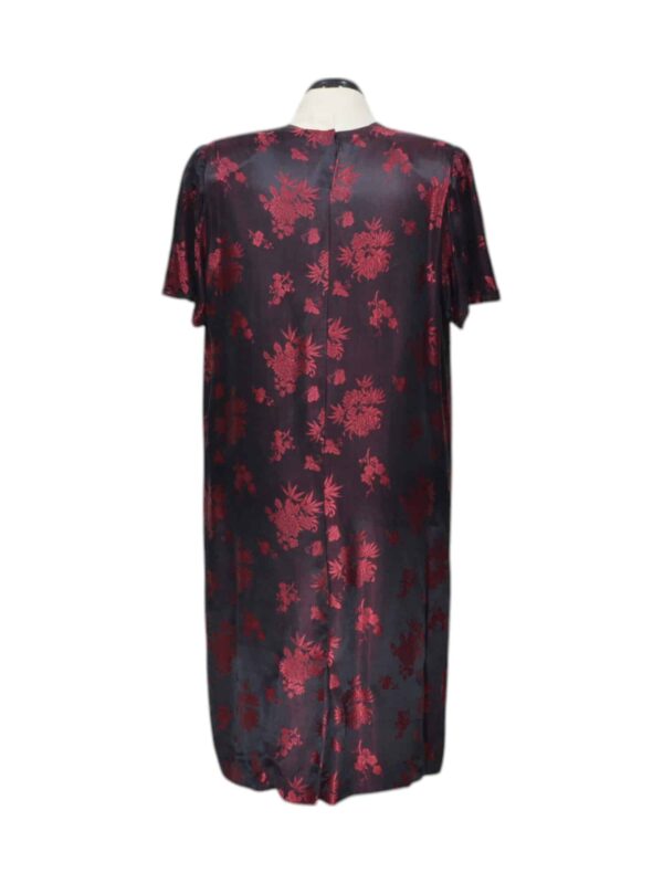 Dark red floral silk dress - Image 2